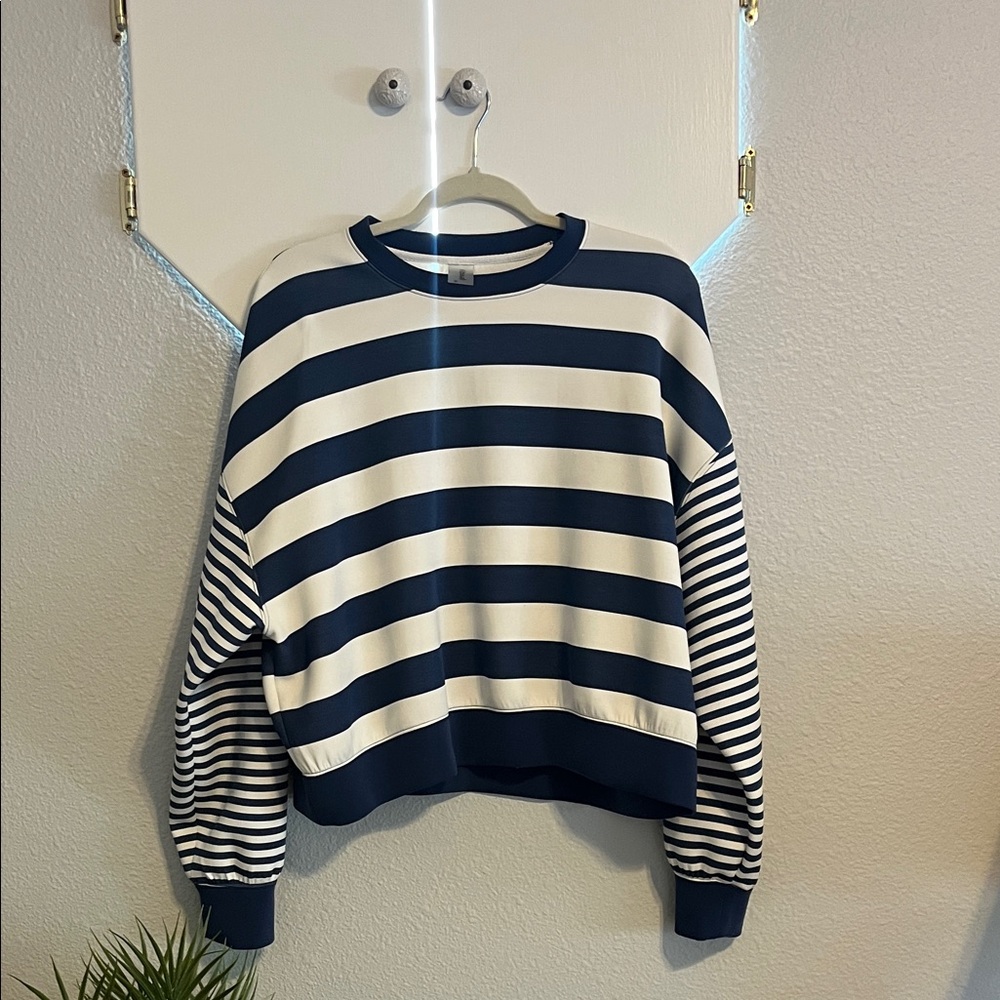 NWOT Alter’d State Striped Navy and White Women's Crewneck